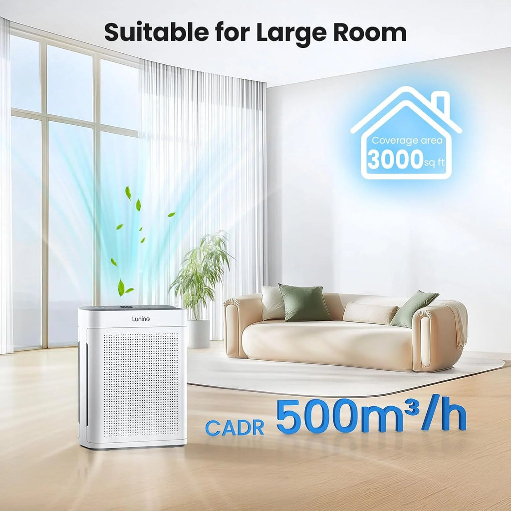 Oczyszczacze powietrza do domu, dużego pomieszczenia do 3000 m2, dwustronny oczyszczacz powietrza LUNINO HEPA z zmywalnym filtrem, wyświetlacz PM 2,5 czujniki jakości powietrza, oczyszczacz powietrza