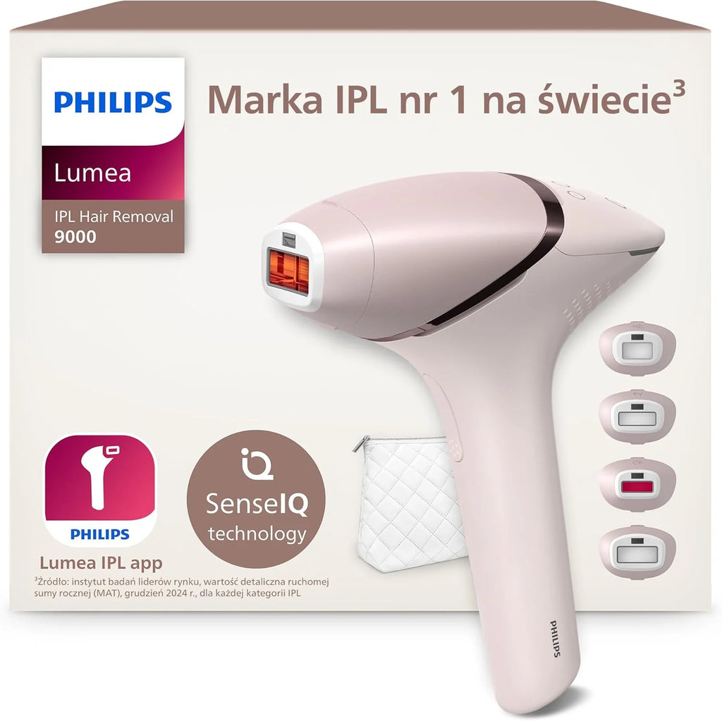 Philips Lumea Urządzenie IPL z serii 9000 — urządzenie do usuwania włosów, alternatywa dla laserowego usuwania włosów, technologia SenseIQ, 4 nasadki: do ciała, BRI957/00