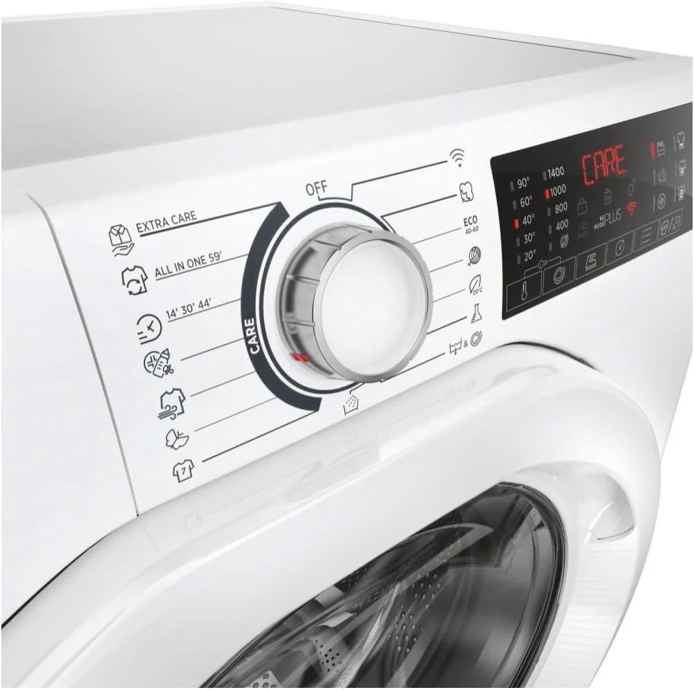 Hoo ver, Pralka Slim H-WASH 350, H3WP4474TAM6/1-S, Pralka ładowana od przodu, 7 KG, klasa A-10%, 1200 obrotów, 77 dB, Para, 16 programów, Opóźniony start, Biały, AxLxP 85x60x45 cm