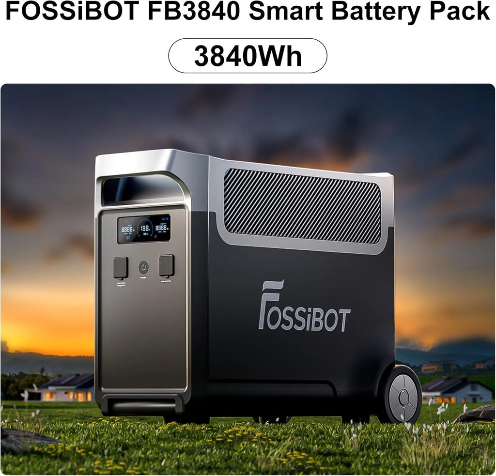 FOSSiBOT F3600 Pro Generator z panelem solarnym 420 W, przenośne zasilanie LiFePO4 3840 Wh, 3 x 230 V AC 3600 W (szczyt 7200 W), generator burzowy, oświetlenie LED do biwakowania, kampera, awarii