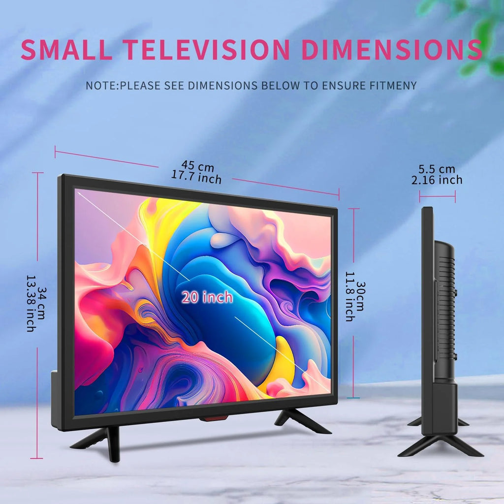 othoig 20-calowy telewizor, mały telewizor z płaskim ekranem kuchennym ze słuchawkami, portami HDMI, USB i VGA, kablem DV-12 V i zasilaczem sieciowym do użytku w sypialni i przyczepie kempingowej