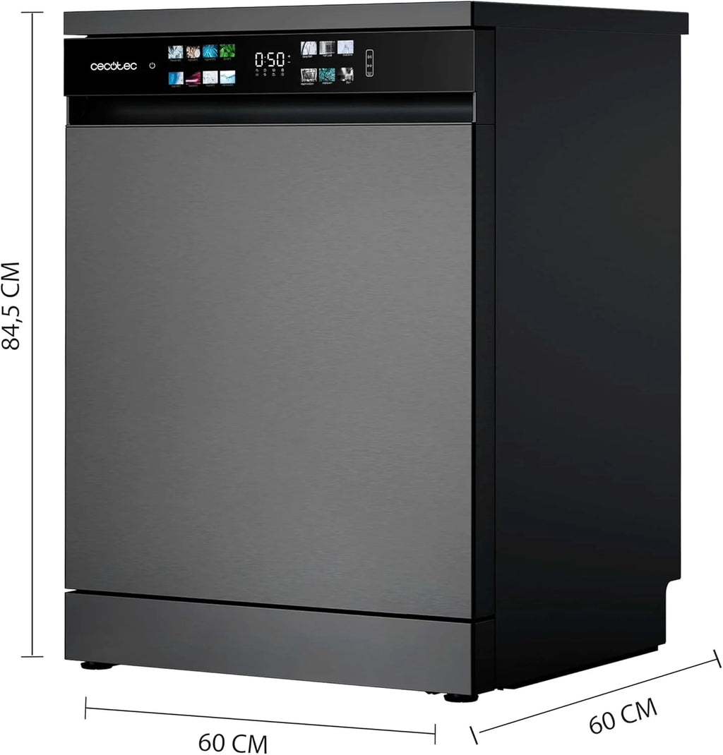 Cecotec Zmywarka do zabudowy Bolero Aguazero 6210 Dark D. 60 cm, 15 koców, klasa D, Display Color, trzecia taca, 14programy, podwójna strefa, elektroniczny Aquastop, regulowana taca, AutoClean