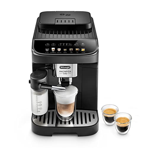 De'Longhi Magnifica Evo Ecam 292.81.B W Pełni Automatyczny Ekspres do Kawy z Dyszą do Spieniania Mleka, 7 Przycisków do Różnych Rodzajów Kaw, Intuicyjny Panel Sterowania, 2 Filiżanki, Czarny