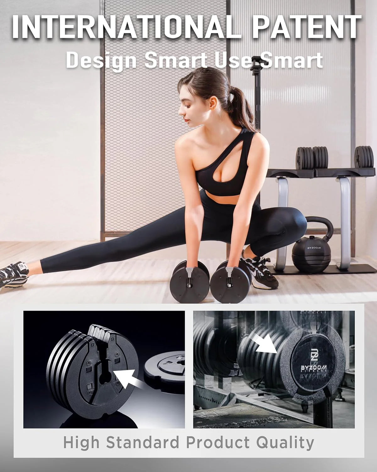 BYZOOM FITNESS Regulowane hantle – 12,5/11,3 kg pojedyncza jednostka LUB zestaw 5-12,7 cm - 1 regulowana waga do domowej siłowni, treningu siłowego i treningów fitness, biały lub czarny