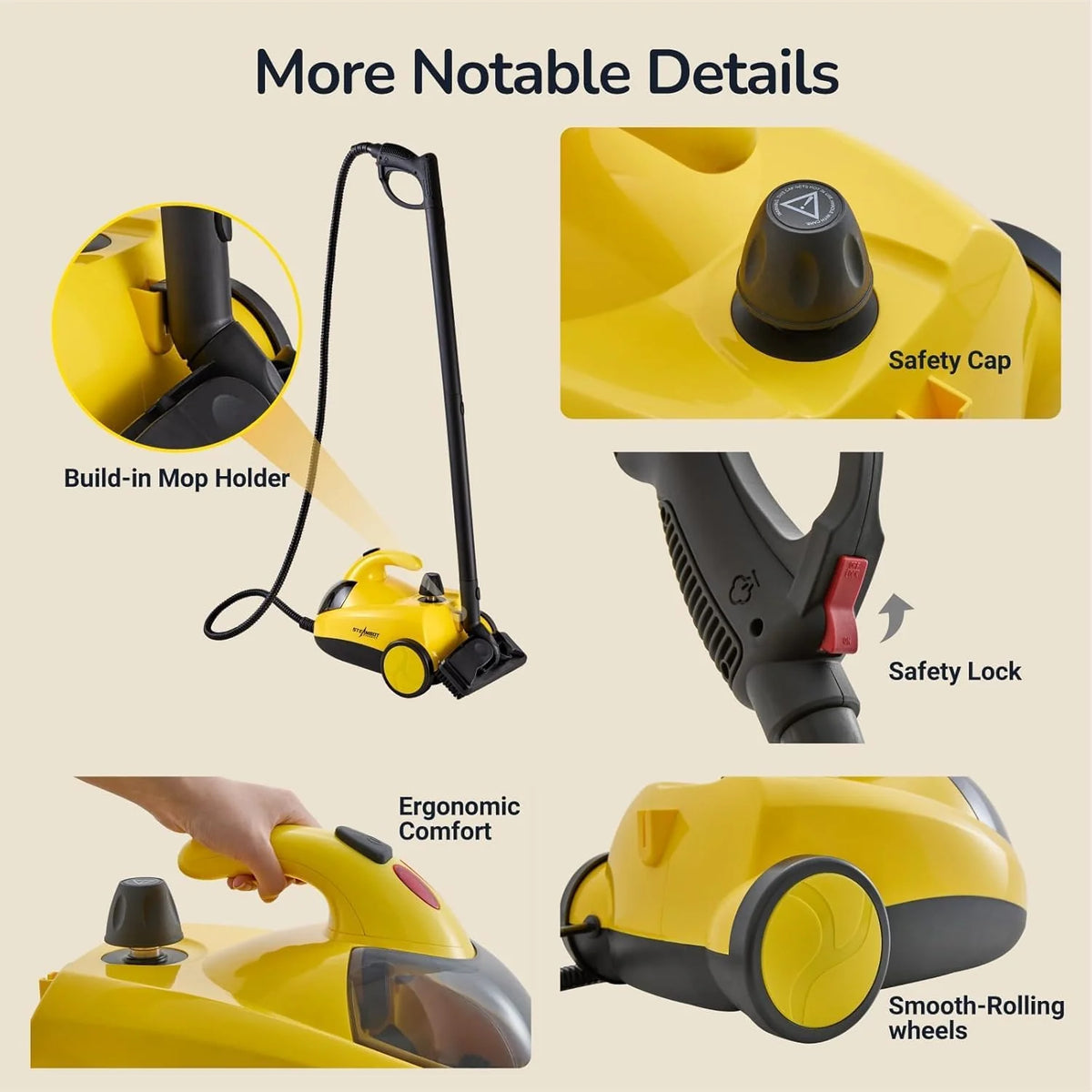STEAMBOT Mop parowy 37 w 1 do domu i samochodu, zbiornik na wodę 2 l, wąż 1,3 m, głębokie czyszczenie parą do podłóg, płytek, fug, okien, kuchni, salonu, parowar wielopowierzchniowy