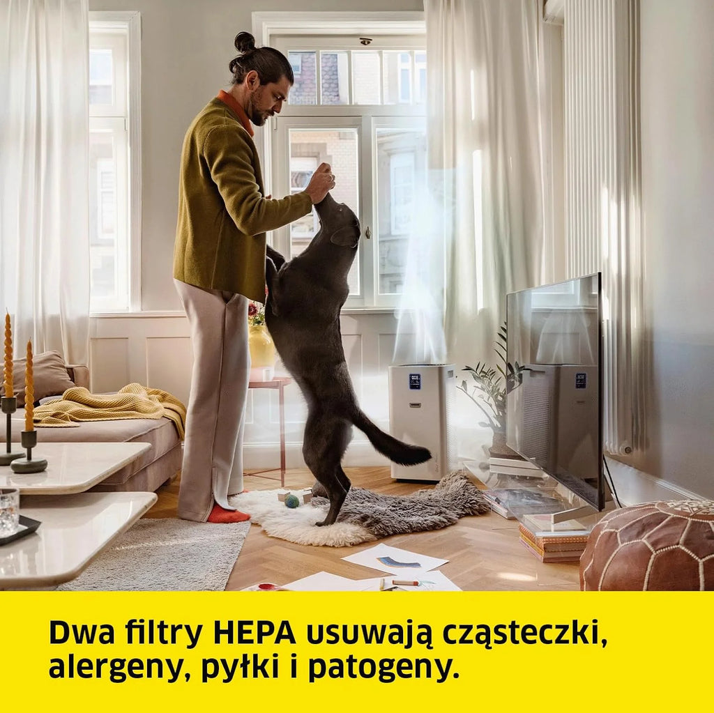 Kärcher Oczyszczacz Powietrza AF 50 Signature Line, przepływ: 520 m³/h, do 100 m², usuwa 99,95% cząsteczek do 0,3 μm i zapachów, funkcja automatyczna, timer, tryb nocny, w zestawie zestaw filtrów