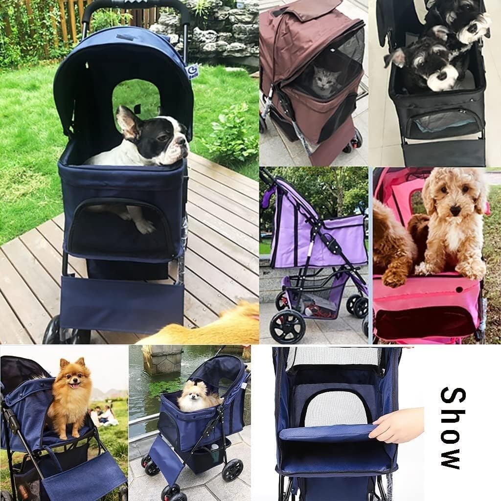Lekki Wózek Dla Małych Średnich Psów/kotów Składany Wózek Dla Psa Premium Pet Travel Pram Stroller Z Uchwytem Na Kubek Wózek Dla Kota Pushchair (Color : Black)