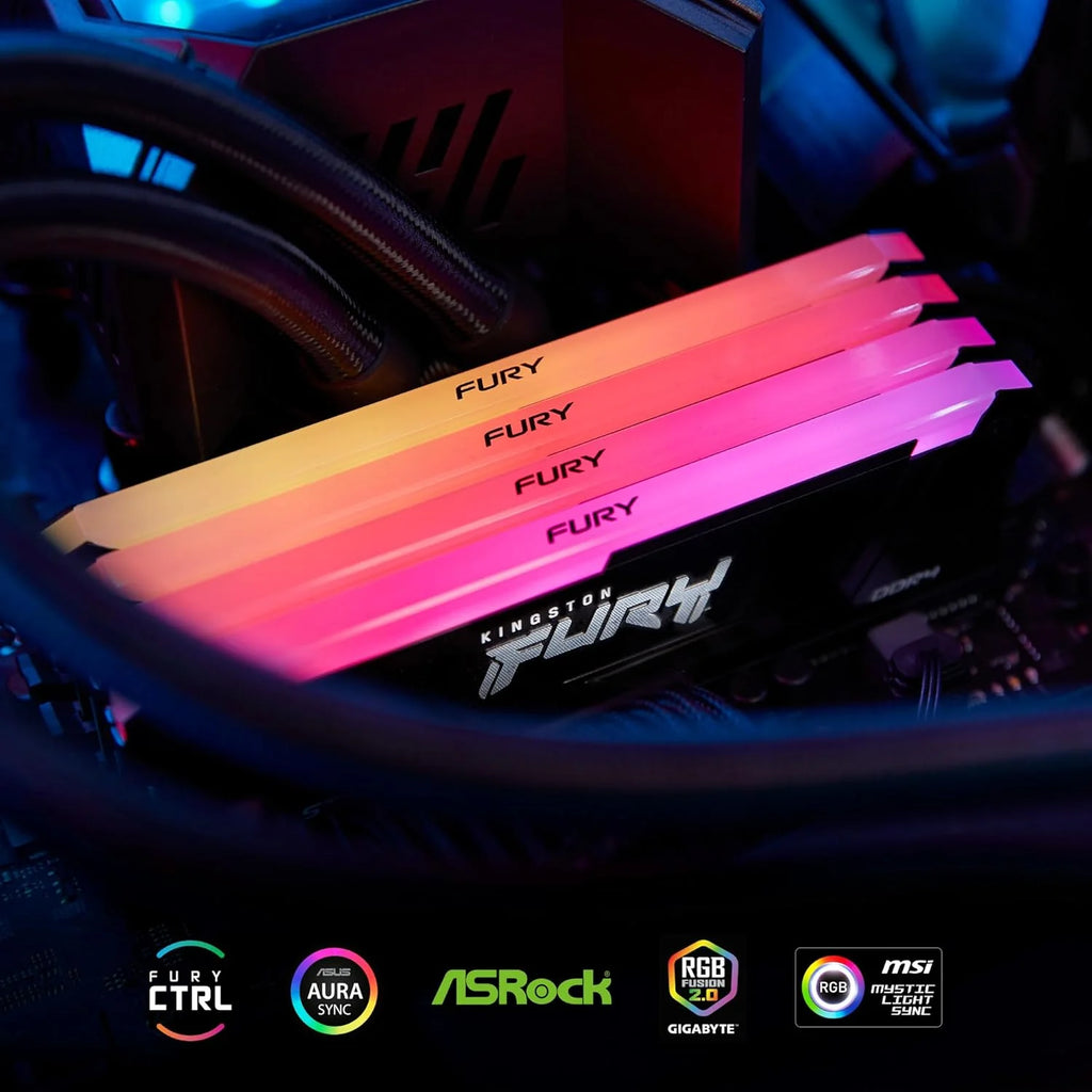 Kingston FURY Beast 32 GB 3200 MT/s DDR4 CL16 Desktop Memory Pojedynczy moduł | Intel XMP | AMD Ryzen | Plug n Play | Synchronizacja podczerwieni RGB | KF432C16BB2A/32