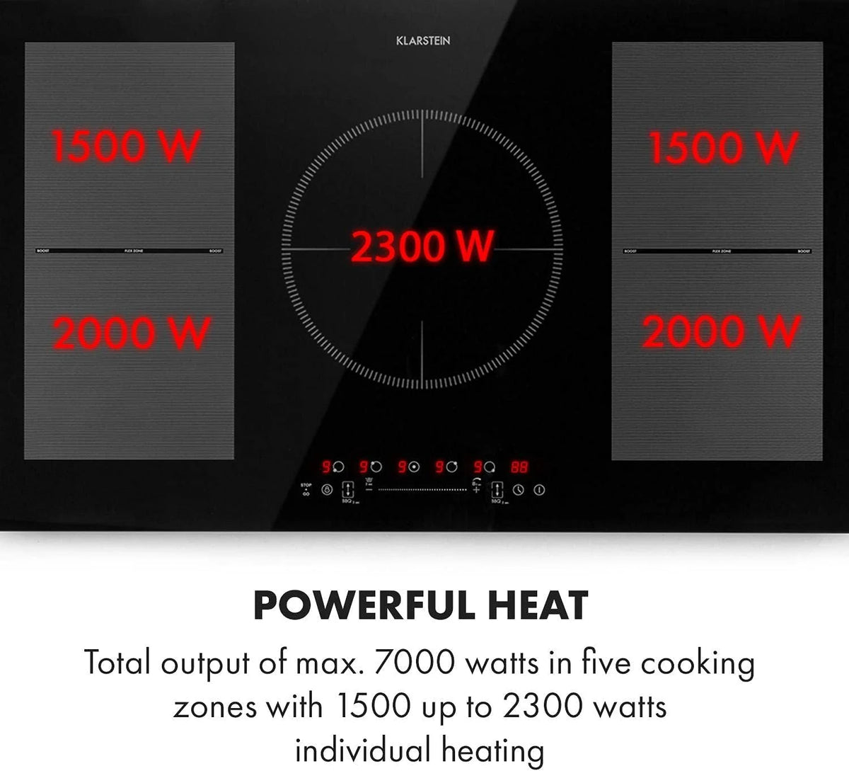 Klarstein Płyta indukcyjna, płyta kuchenna z ceramiki szklanej, 7000 W, płyta indukcyjna z 4 płytami, płyta indukcyjna do zabudowy z ekranem dotykowym i timerem, nowoczesne płyty grzewcze z