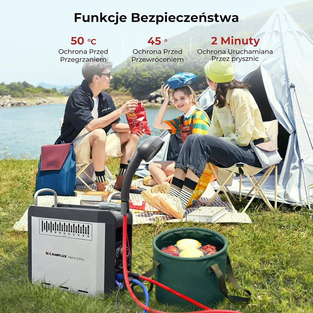 CAMPLUX Nano 3 Pro Aquecedor de Agua a Gás com Bomba de Agua, 3 L/min, Butano (28-30 mbar)/ Propano (37 mbar), para Autocaravana, Campismo