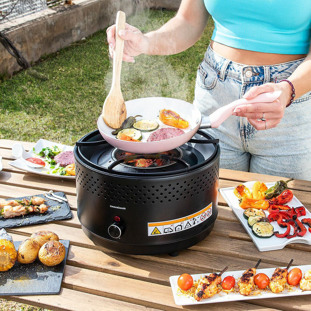 Innovagoods przenośny bezdymny grill węglowy, żelazo, Ø28,5 x 18 cm, czarny