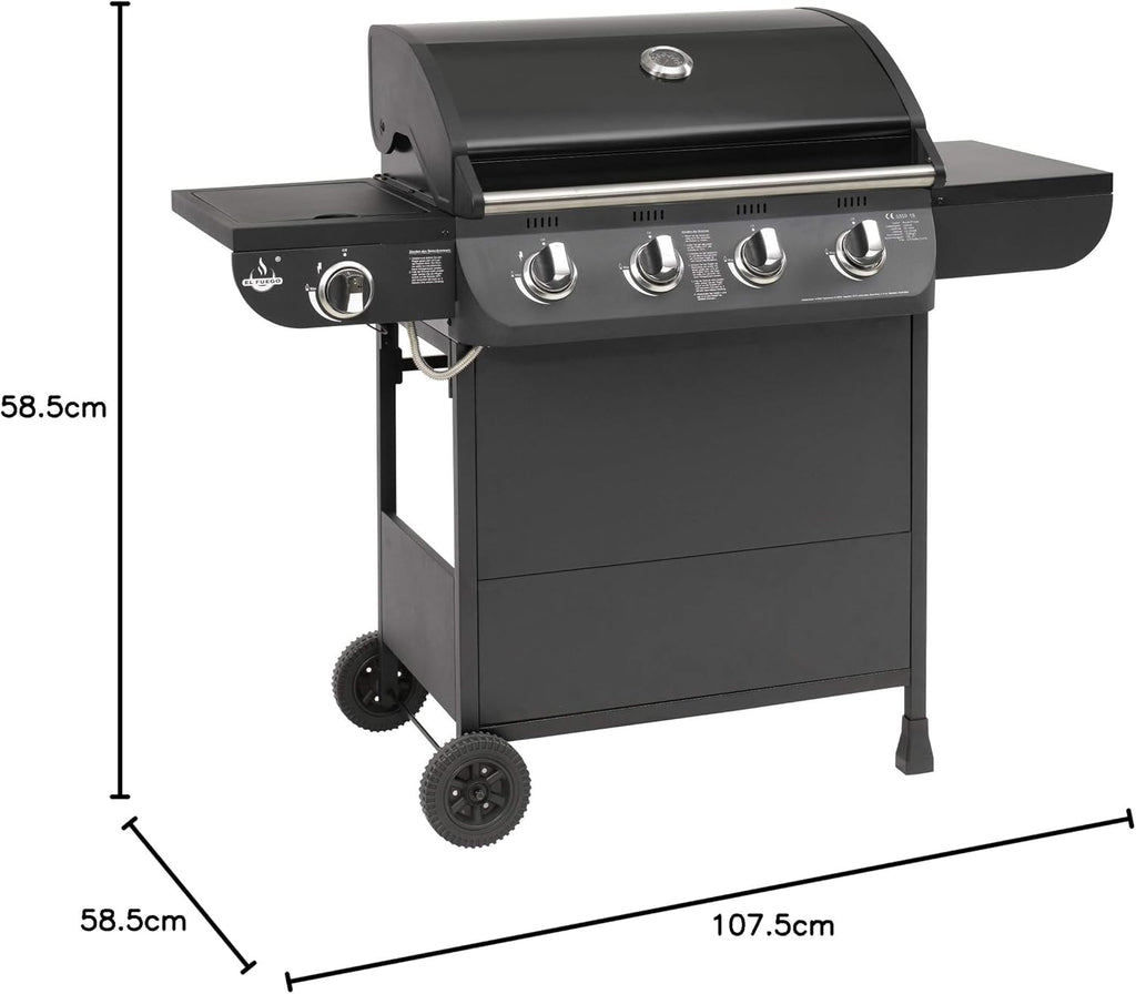 Grill gazowy COLUMBUS 4 + 1 palnik firmy El Fuego® BBQ BBQ grill na kółkach, grill gazowy Barbecue AY 563