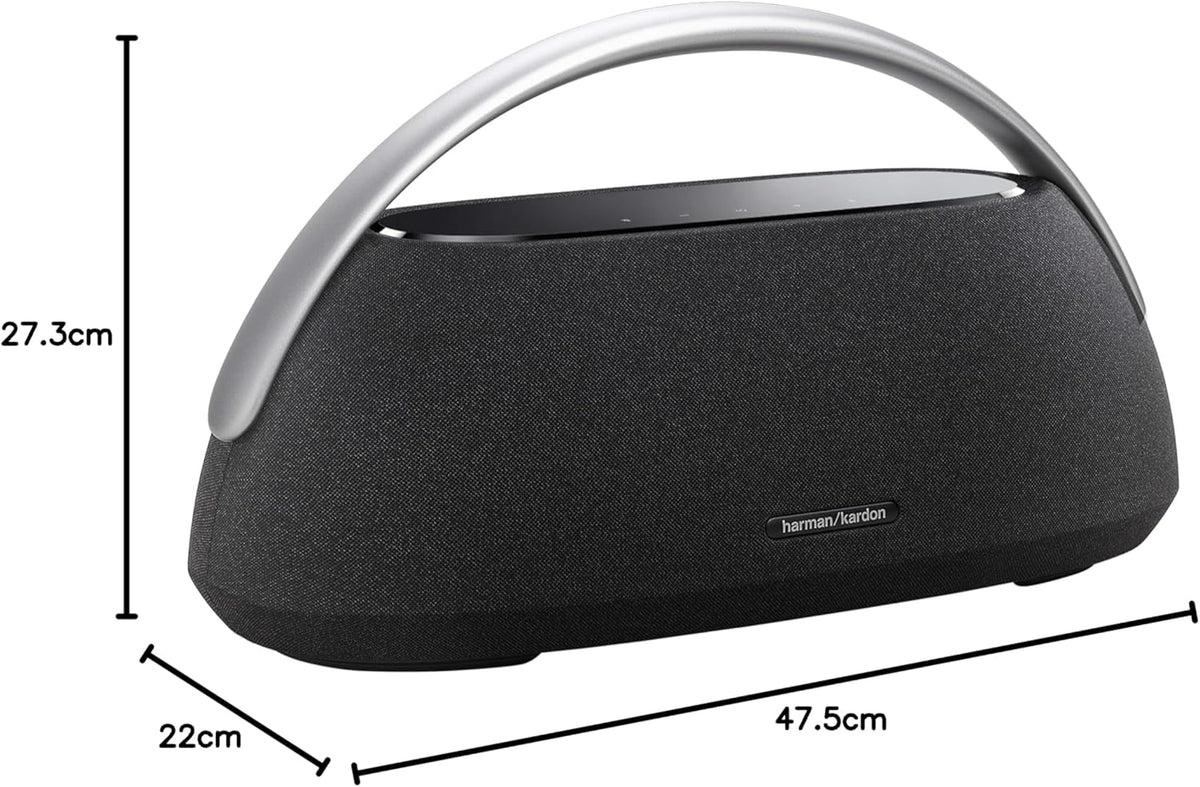 Harman Kardon Go+ Play 3 Bezprzewodowy Głośnik Bluetooth z Mikrofonem, USB, Wbudowanym Akumulatorem, 8h Odtwarzania i Dźwiękiem Stereo, Szary