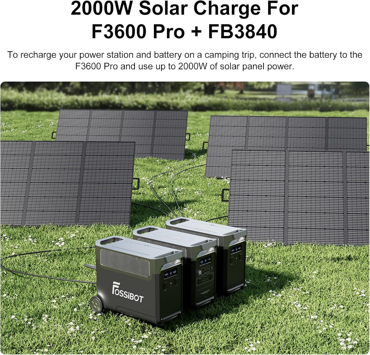 FOSSiBOT F3600 Pro Generator z panelem solarnym 420 W, przenośne zasilanie LiFePO4 3840 Wh, 3 x 230 V AC 3600 W (szczyt 7200 W), generator burzowy, oświetlenie LED do biwakowania, kampera, awarii
