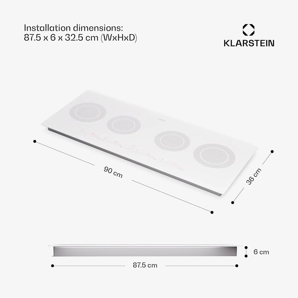 Klarstein Płyta indukcyjna z 5 płytami, 90 cm, płyta szklano-ceramiczna, 9600 W, 4 płyty grzewcze, sterowanie dotykowe i ochrona przed przegrzaniem, wydajna