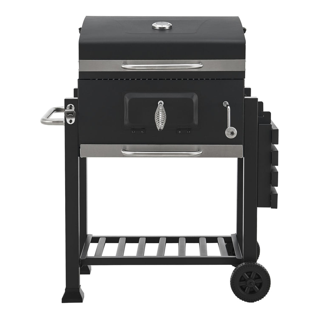 Grill węglowy Arnad z 3 stalowymi półkami 105x114x48cm - czarny [casa.pro]