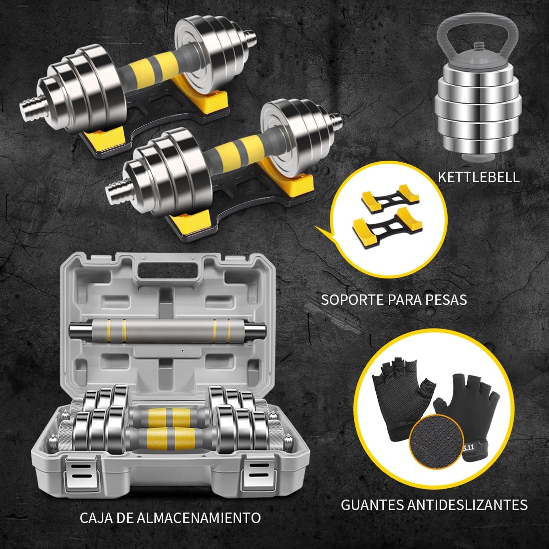 PHOEROS Zestaw regulowanych hantli 20/30/40kg,krótkie hantle długie hantle kettlebell 3 w1,para stalowych hantli z drążkiem łączącym do fitnessu,treningu w domu,sprzęt sportowy dla kobiet i