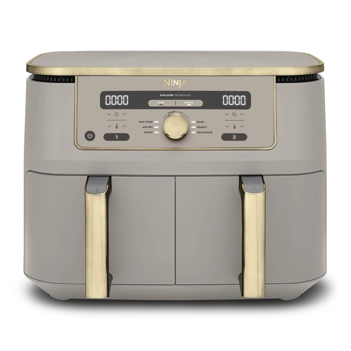 Ninja MAX Dwustrefowa frytkownica, 2 szuflady, 9,5 l, zero oleju, Air Fry, Max Crisp, Roast, Bake, Reheat, Dehydrate, nieprzywierające kosze do mycia w zmywarce, Złoty odcień kamienia, DZ400EUSTGD
