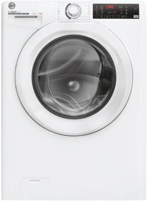Hoo ver, Pralka Slim H-WASH 350, H3WP4474TAM6/1-S, Pralka ładowana od przodu, 7 KG, klasa A-10%, 1200 obrotów, 77 dB, Para, 16 programów, Opóźniony start, Biały, AxLxP 85x60x45 cm