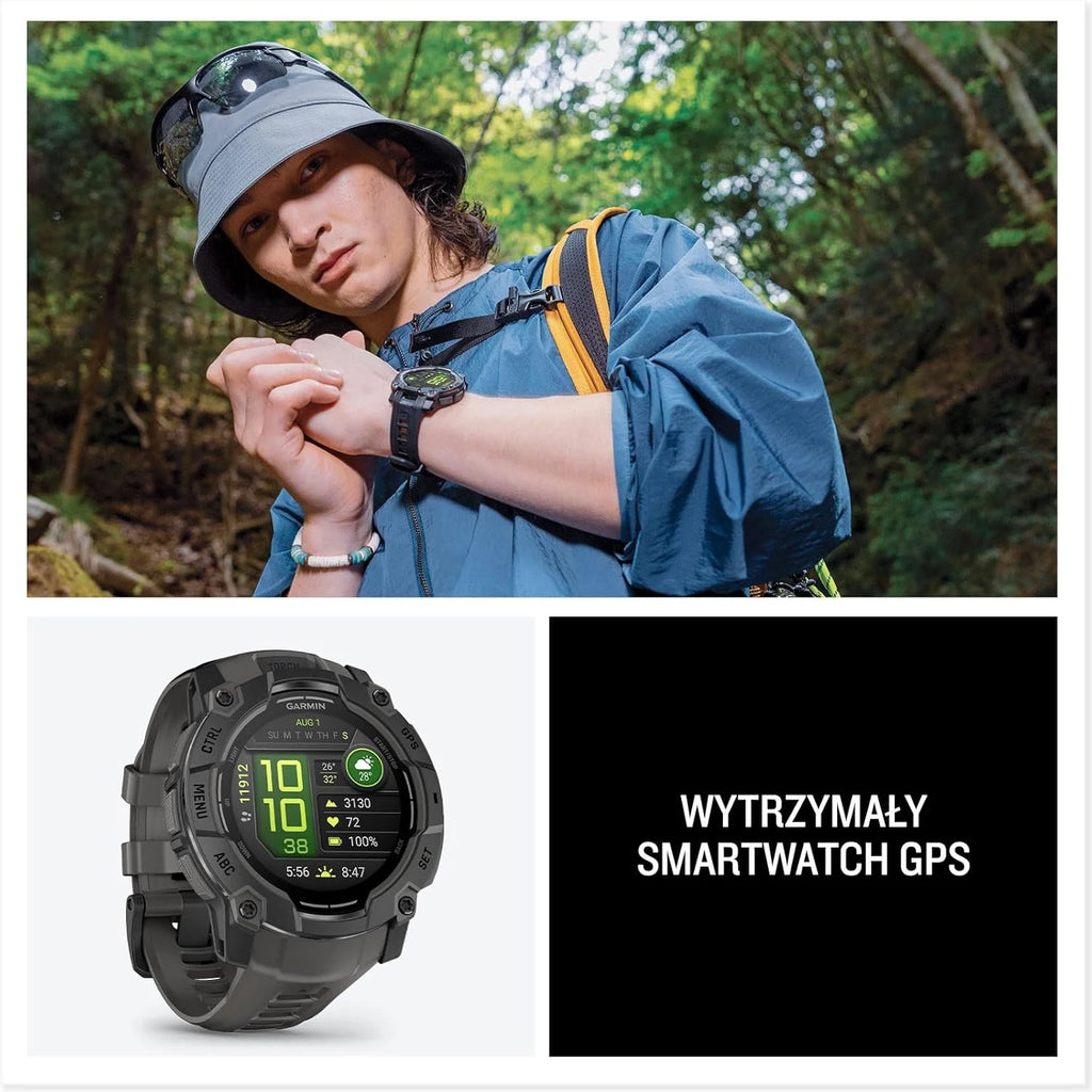 Garmin Instinct 3 SOLAR Wytrzymały Smartwatch GPS, 45 mm, Wbudowane Aplikacje Sportowe i Zdrowotne, Latarka LED, 10ATM, Sunburst