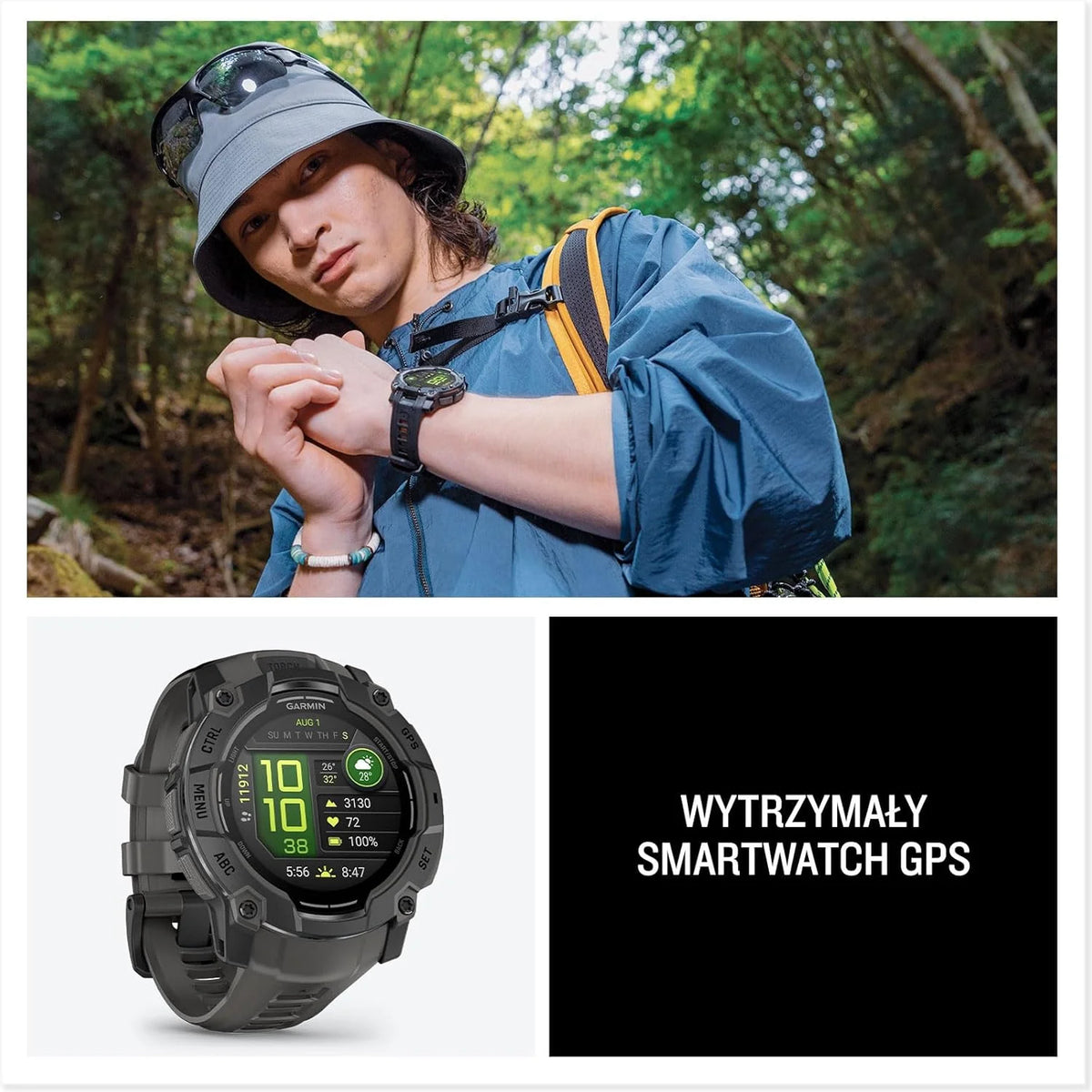 Garmin Instinct 3 SOLAR Wytrzymały Smartwatch GPS, 45 mm, Wbudowane Aplikacje Sportowe i Zdrowotne, Latarka LED, 10ATM, Sunburst
