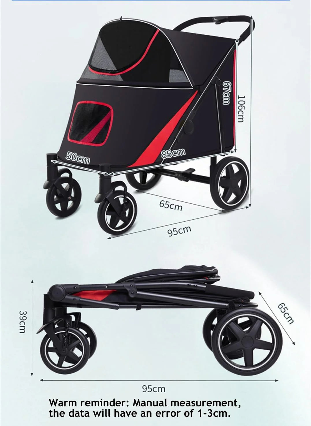 Składane Nosidełko Wózek Spacerowy Luksusowe Wózki Spacerowe Dla Dużych Psów Duży Wózek Dla Psa Premium Pet Pushchair 4-kołowy Wózek Dla Kota, Psa I Nie Tylko (Color : A)
