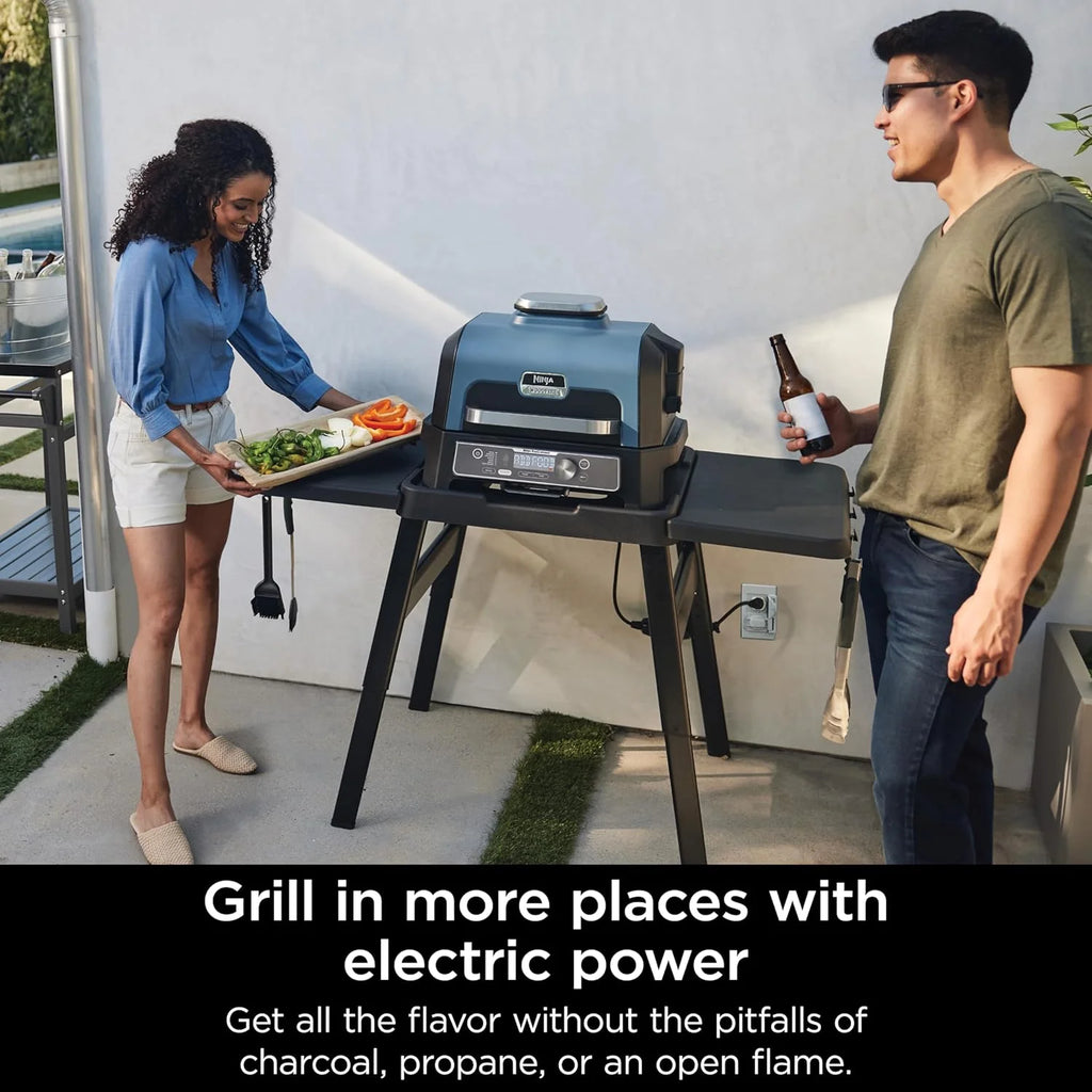Grill i wędzarnia zewnętrzna Ninja Woodfire Pro XL 2026, termometr, grill Master 4 w 1, wędzarnia BBQ, frytkownica powietrzna na zewnątrz, piekarnik, przenośny, grill elektryczny, ciemnoszary, model OG850
