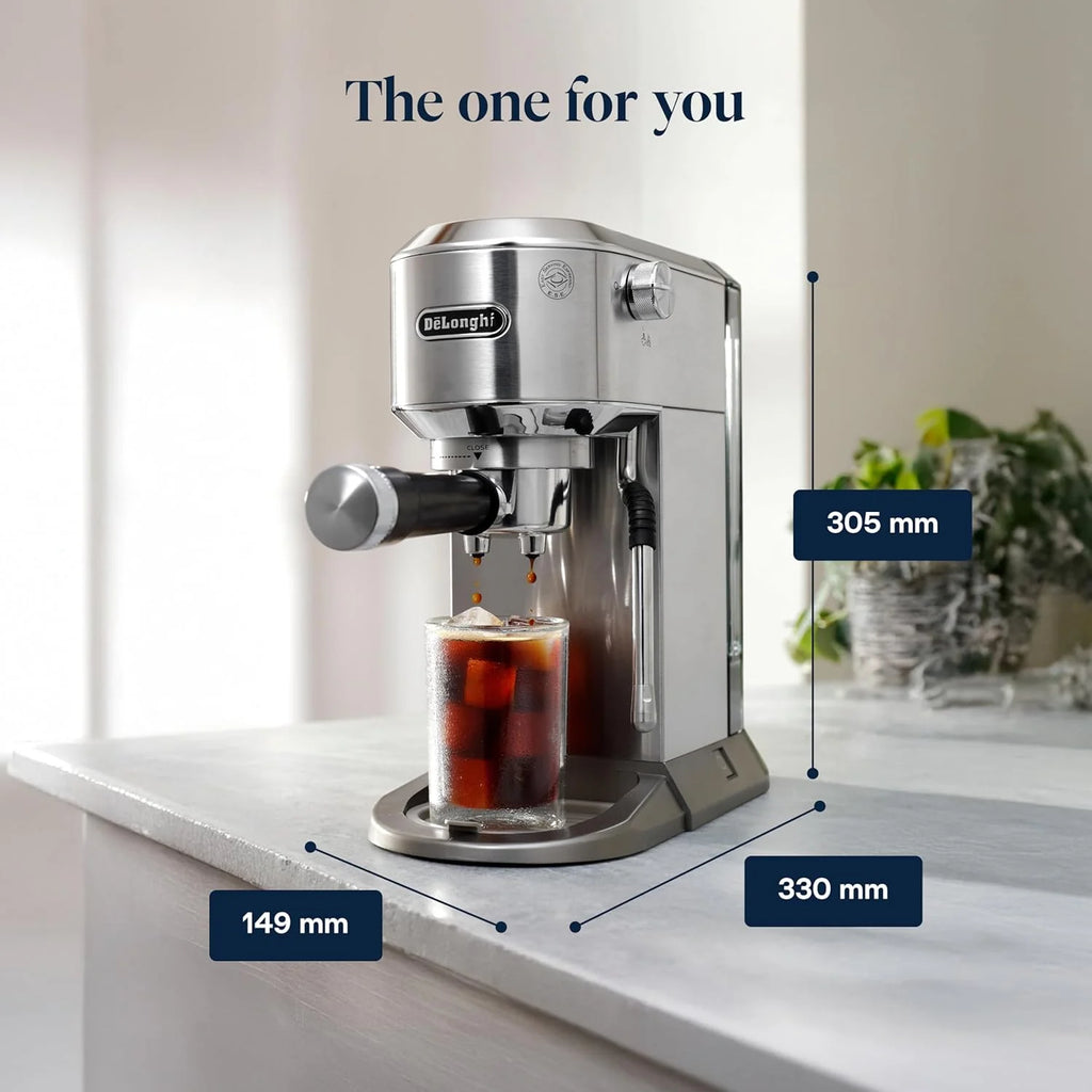 De'Longhi Dedica Duo EC890.M ręczny ekspres do kawy do espresso, cappuccino i cold brow, barman, z wyrzutnią parową do My LatteArt, wyświetlacz dotykowy, szerokość 15 cm, wyjmowany zbiornik 1,1 l,
