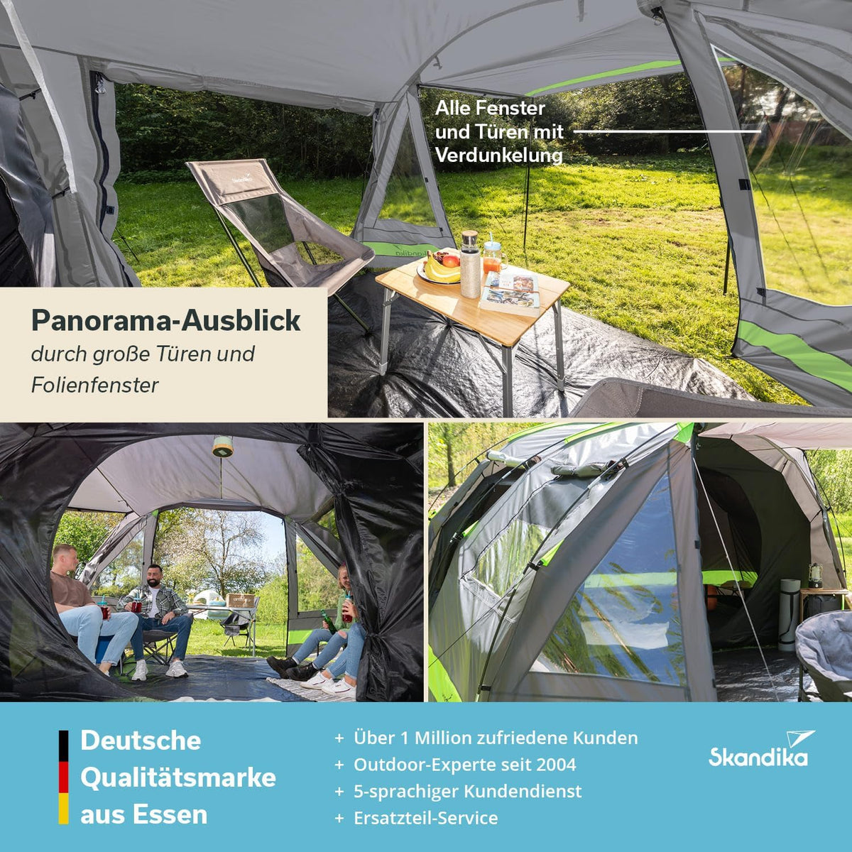 Skandika Kambo namiot tunelowy dla 4-8 osób, ciemna kabina sypialna, dla 4-8 osób, wodoszczelny, 3000 słupa wody, 3 wejścia, dach przeciwsłoneczny, przedsionek namiotowy, namiot rodzinny, namiot o