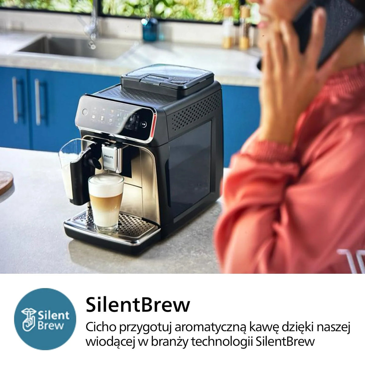 Philips Ekspres do kawy z serii 3300 w pełni zautomatyzowany - 6 napojów, Nowoczesny, Kolorowy ekran dotykowy, LatteGo, SilentBrew, Młynek w 100% ceramiczny, Filtr AquaClean, Czarny chrom (EP3347/90)