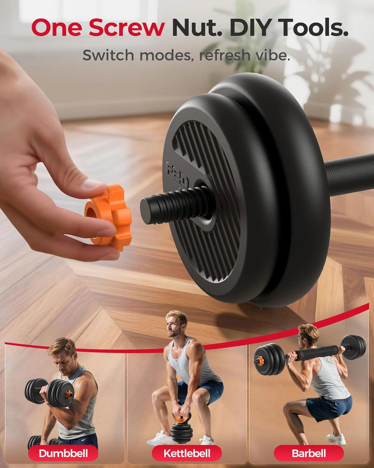 FEIERDUN Regulowane hantle, zestaw hantli o wadze 13,6 kg ze złączem, zestaw hantli 4 w 1, używany jako sztanga, kettlebell, stojak push-up, ćwiczenia fitness do domowej siłowni odpowiednie dla