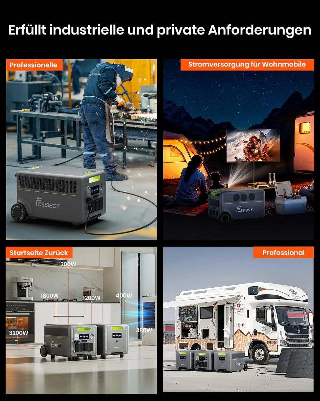 FOSSiBOT - POLSKA F2400, Przenośna stacja zasilająca 2048 Wh/2400W LiFePO4 UPS Generator słoneczny, 5-letnia gwarancja