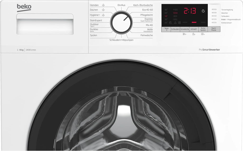 Beko WLM81434NPSA pralka wolnostojąca, w pełni automatyczna, 8 kg, SteamCure, funkcja uzupełniania AddXtra, wybór wirowania 1400 obr./min, higiena + nadaje się dla alergików, biała