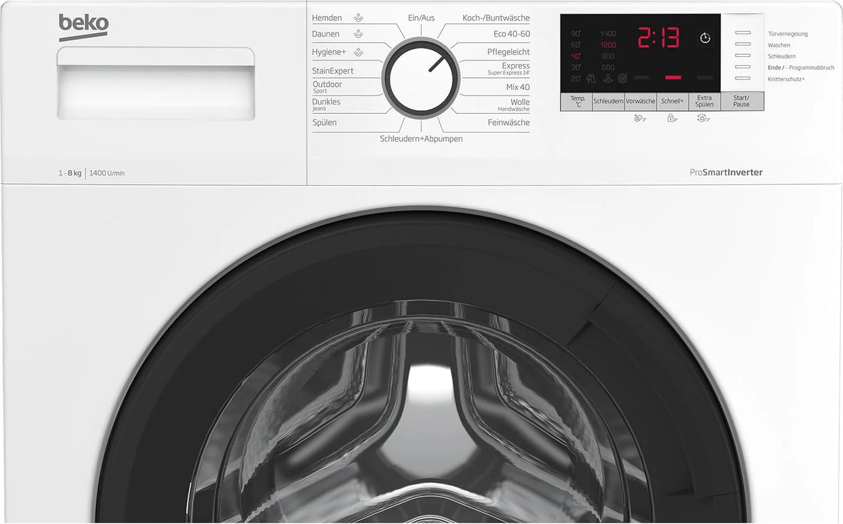 Beko WLM81434NPSA pralka wolnostojąca, w pełni automatyczna, 8 kg, SteamCure, funkcja uzupełniania AddXtra, wybór wirowania 1400 obr./min, higiena + nadaje się dla alergików, biała