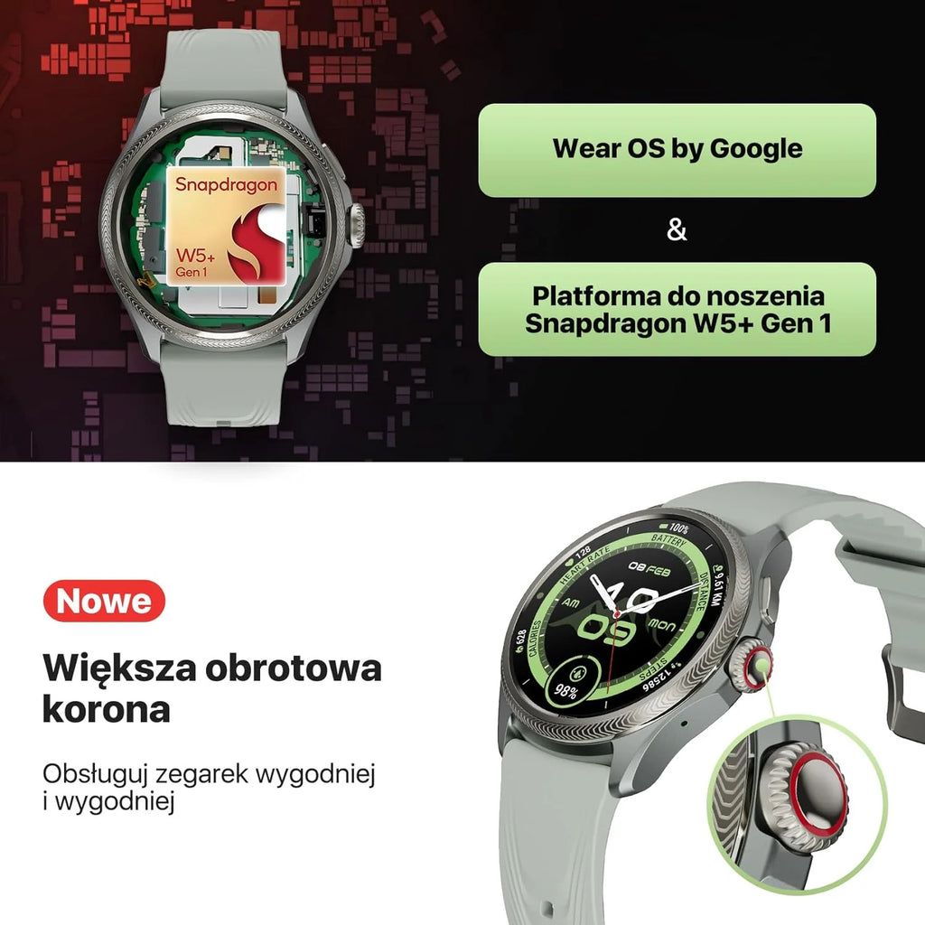 Ticwatch Pro 5 Enduro Smartwatch dla mężczyzn z systemem Android Wear OS Smart Watch 90 h, akumulator 110+, tryby treningowe 7/24, tętno 5 ATM, kompas GPS, nie jest kompatybilny z iPhonem