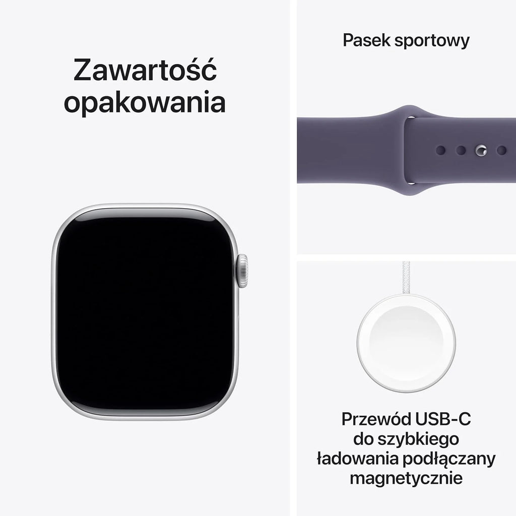 Apple Watch Series 11 GPS 42 mm Smartwatch, koperta z aluminium kolor Niedościgniona czerń, Pasek sportowy kolor czarny - S/M. Wynik snu, monitor fitness, monitorowanie stanu zdrowia