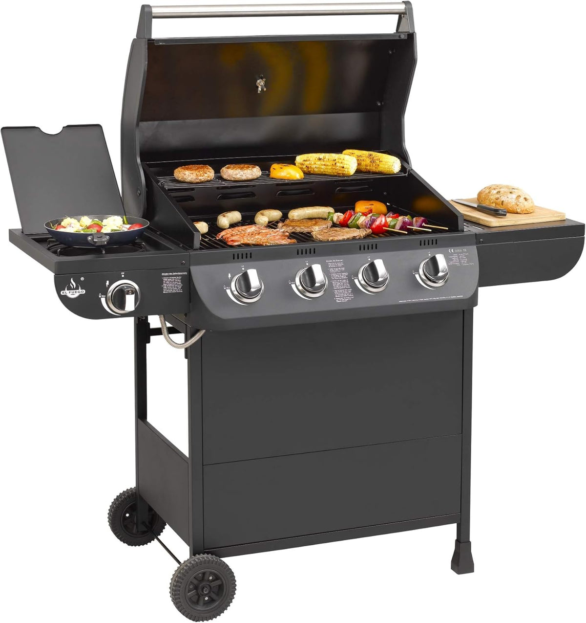 Grill gazowy COLUMBUS 4 + 1 palnik firmy El Fuego® BBQ BBQ grill na kółkach, grill gazowy Barbecue AY 563