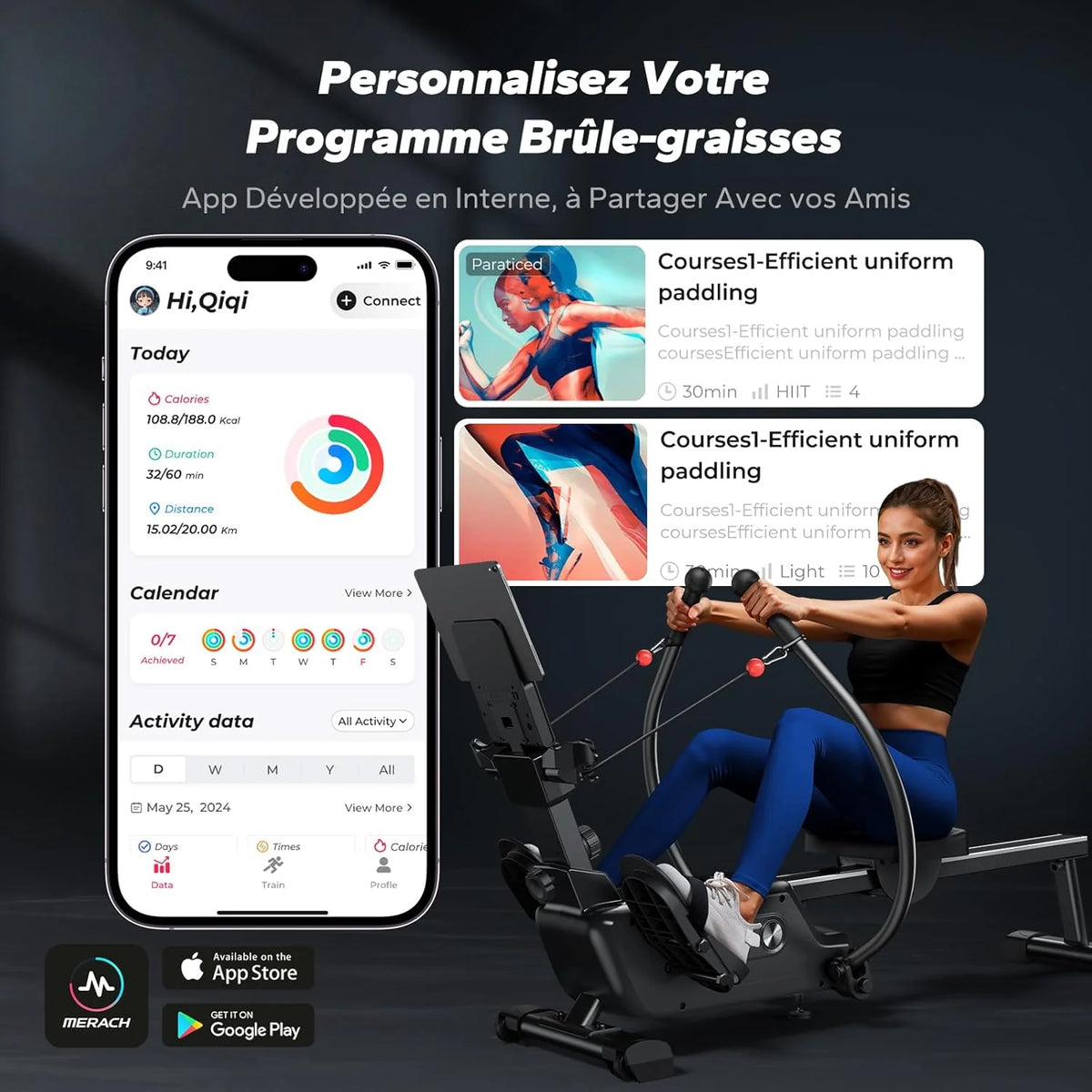 MERACH Máquina de Remo para casa con Exclusiva Tarjeta interactiva y Juegos, Aspecto Similar al tiburón, Experiencia de Remo intensa, Ahorra Espacio, Adecuada para Entrenamiento de Cuerpo Entero