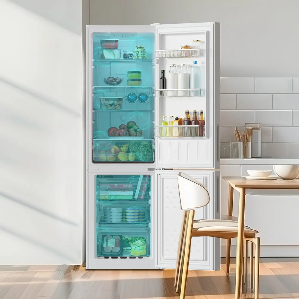 Cecotec Lodówka kombi Bolero CoolMarket Combi 250 White Glass D Inverter Plus kompresor, białe szkło 180 x 55 cm, 250 l, No Frost, klasa energetyczna D, Multi Air Flow, szybkie chłodzenie i pojemnik