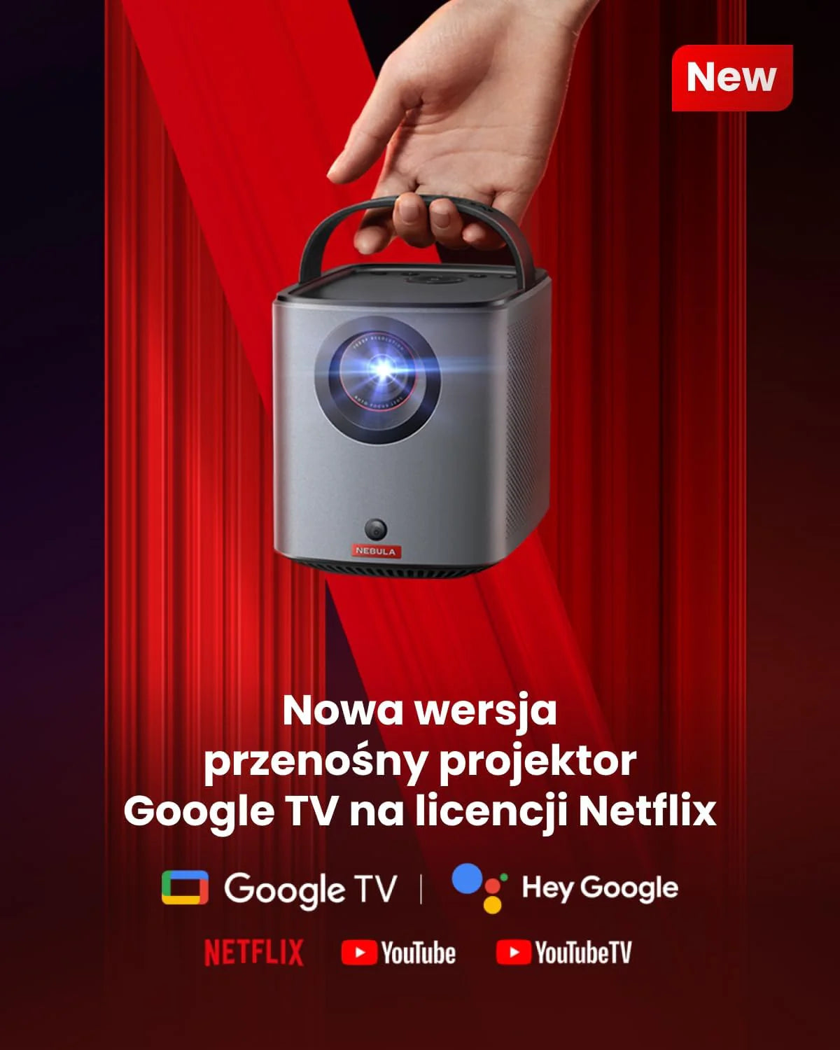 Nebula Anker Mars 3 Air Mini Rzutnik, 1080p, z Google TV, Smart, projektor Wi-Fi, przenośny projektor z 400 ANSI lumenów, Dolby Digital, 2 x 8 W, obraz 150”, wbudowana bateria, czas odtwarzania 2,5 h