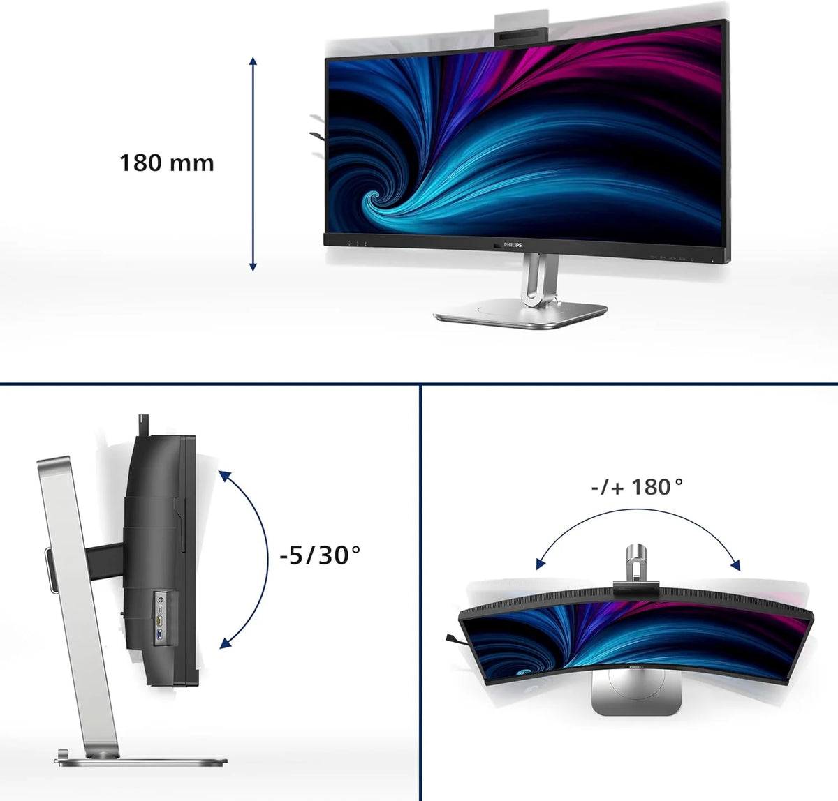 PHILIPS 6000 series 34B2U6603CH/00 monitor komputerowy 86,4 cm (34) 3440 x 1440 px Wide Quad HD LCD Szary