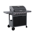 Grill gazowy z 5 palnikami + 1 palnik boczny, czarny