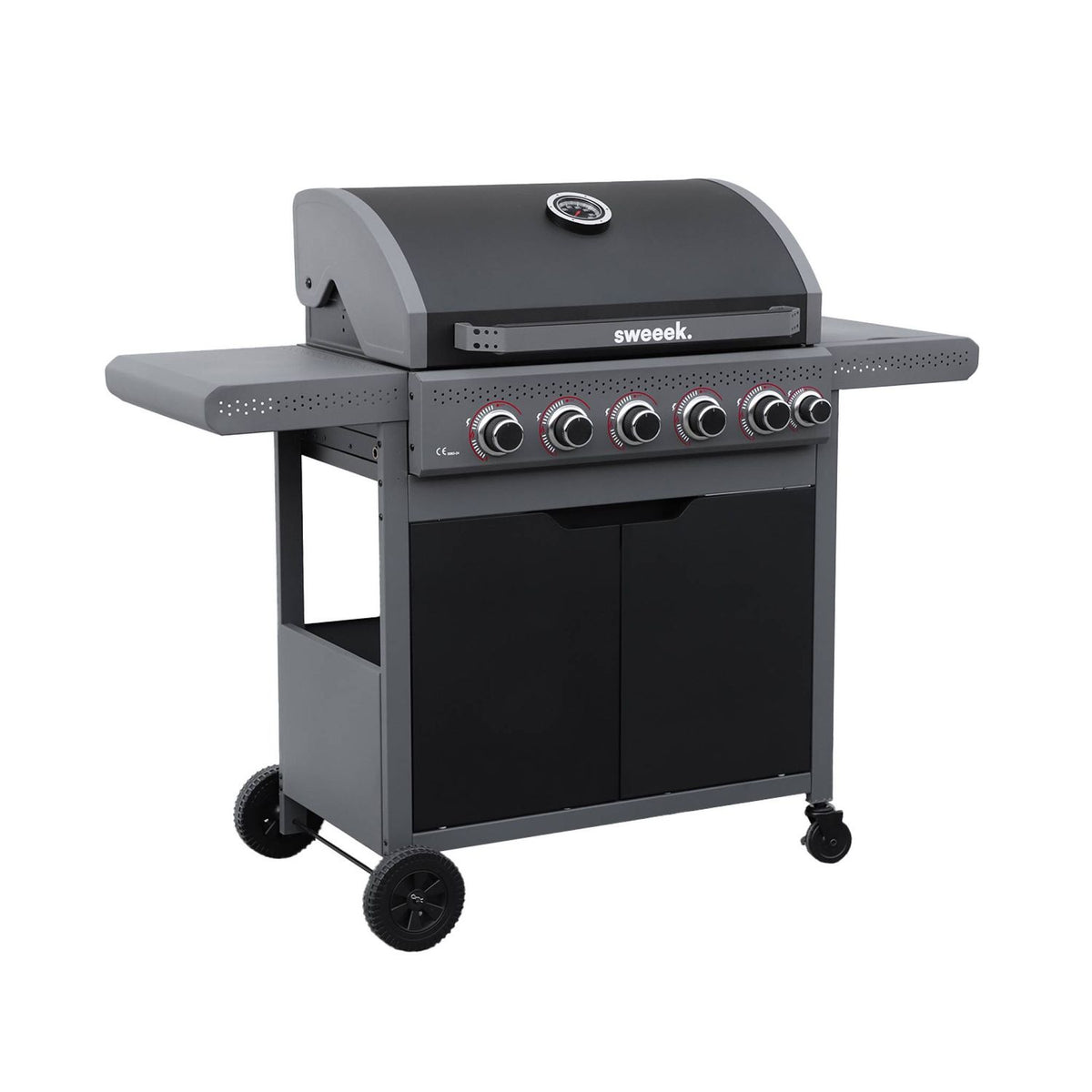 Grill gazowy z 5 palnikami + 1 palnik boczny, czarny