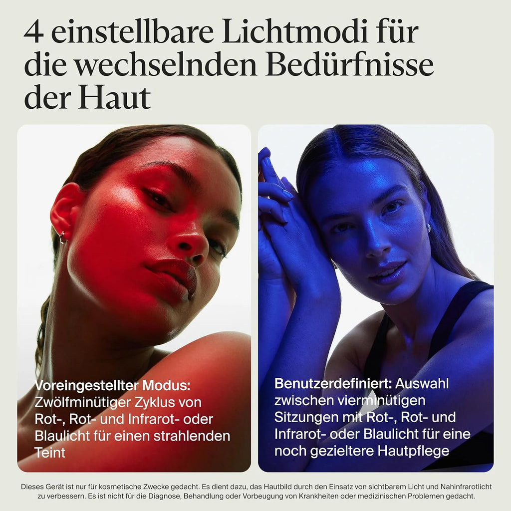 Therabody Mask Glo, LED Face Mask z czerwonym, niebieskim i Infared Light, wibracyjnym masażem, sznurkowym designem, regulowanymi paskami i ładowaniem USB-C