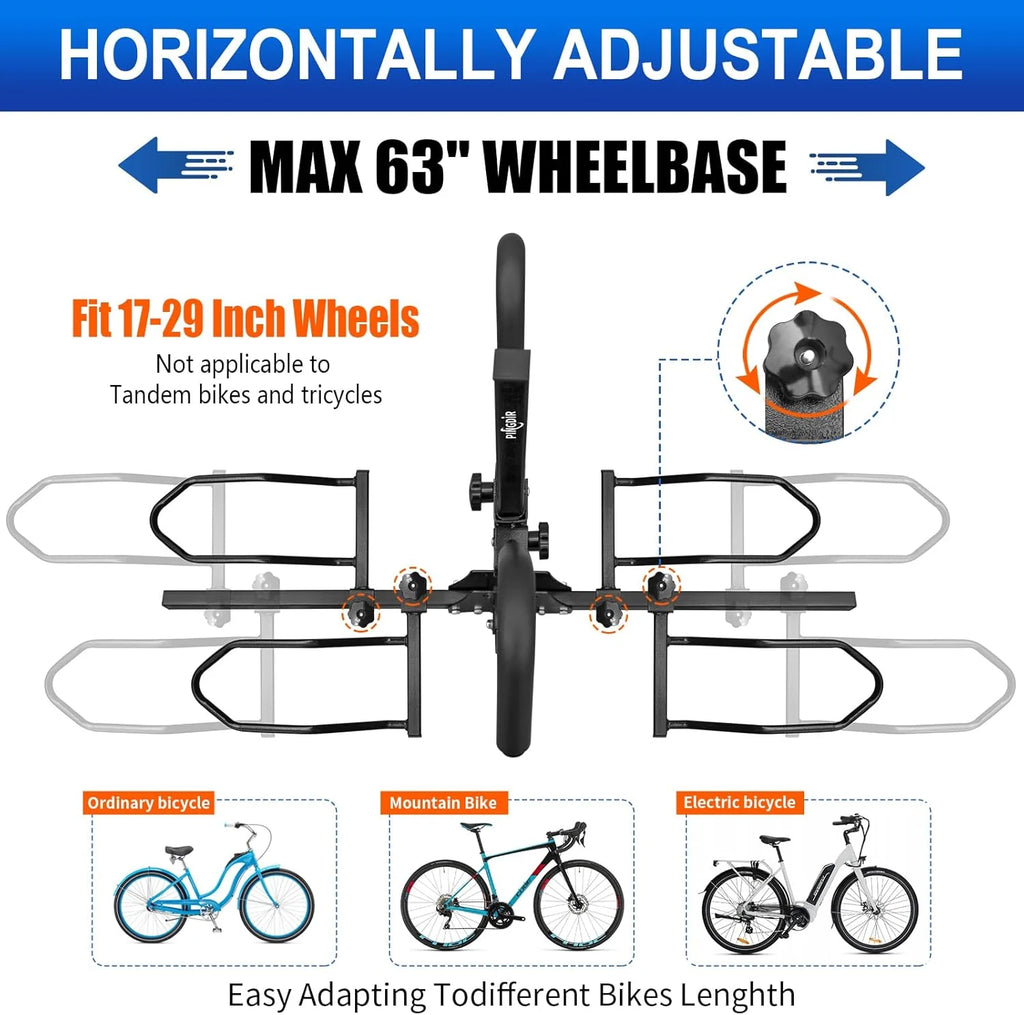 PINGDIR Bagażnik rowerowy do montażu na haku 5 cm, 2 składane uchylne uchwyty w stylu platformy, 68 kg, do rowerów standardowych, grubych opon i rowerów elektrycznych ze stabilizatorem zaczepu,
