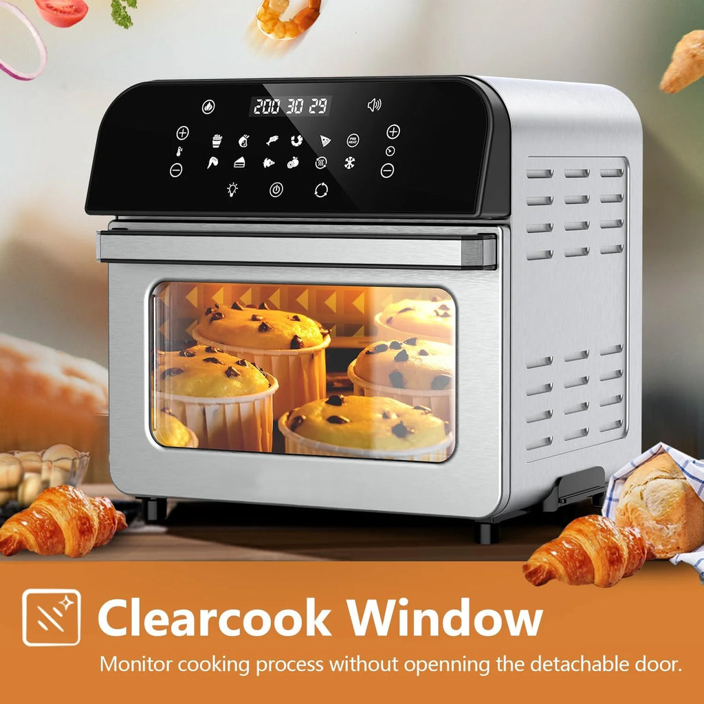 WHALL Frytkownica powietrzna 5,5 QT z cyfrowym ekranem dotykowym LED, funkcje gotowania 12 w 1, frytkownice powietrzne, kosz nadaje się do mycia w zmywarce, stal nierdzewna / BS