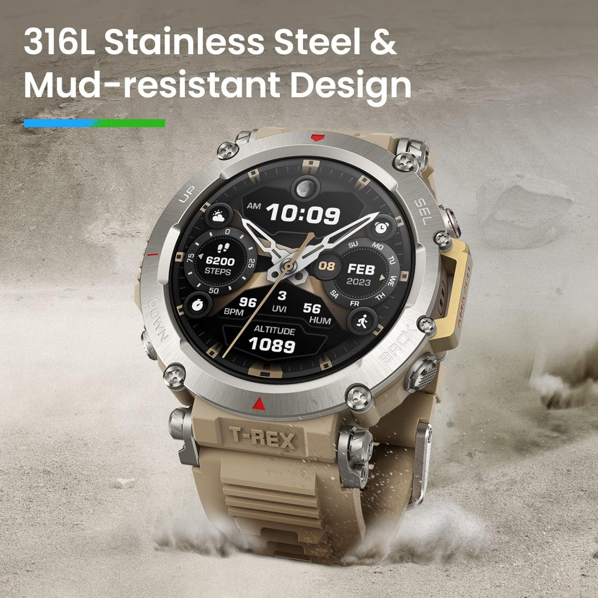 Outdoorowy smartwatch Amazfit T-Rex Ultra 47 mm, dwuzakresowy GPS
