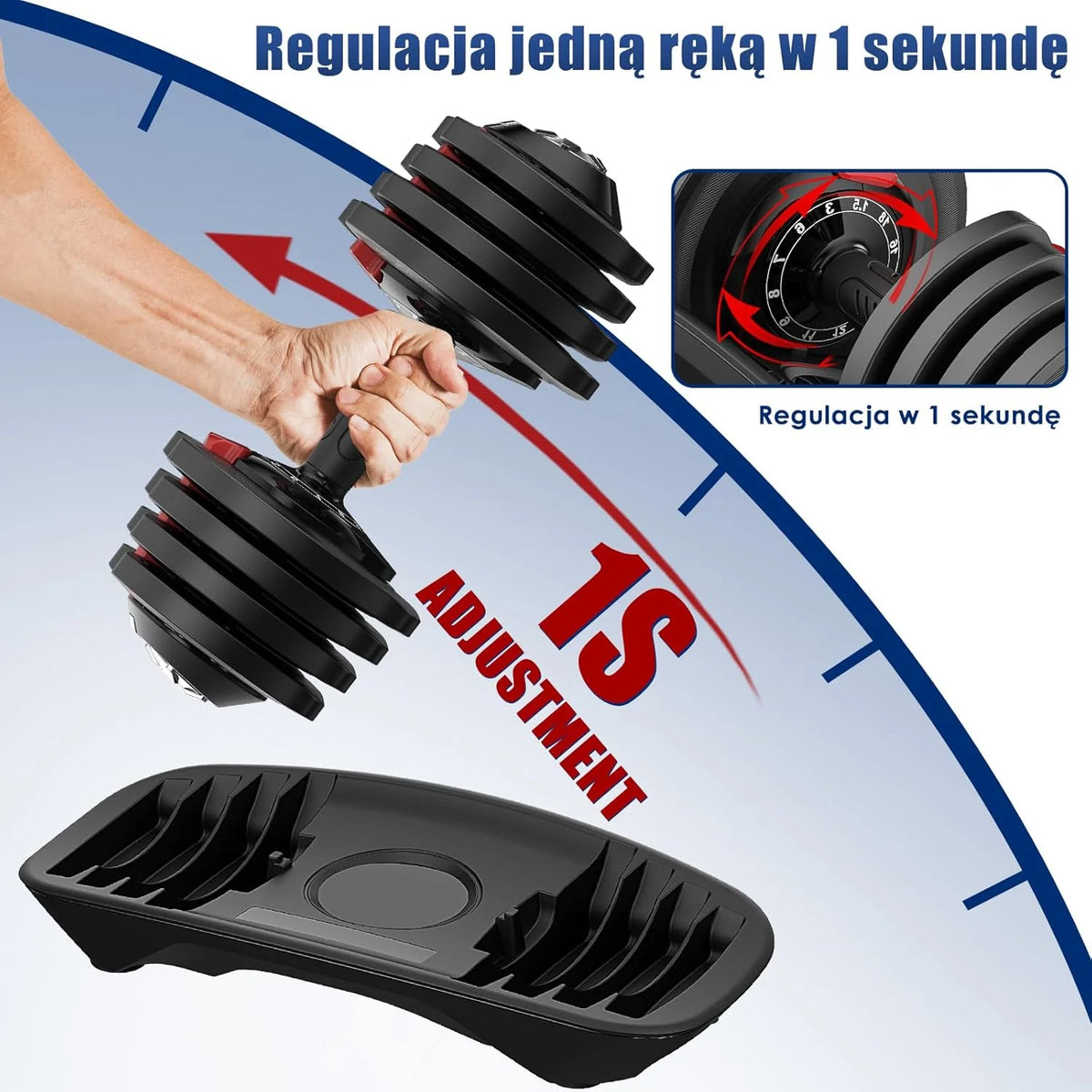 DH FitLife 18kg/24 kg Regulowane hantle z podstawą do przechowywania – zestaw hantli z płytami wagowymi, regulowane krótkie hantle oszczędzające miejsce, zmienne ciężary 12 w 1