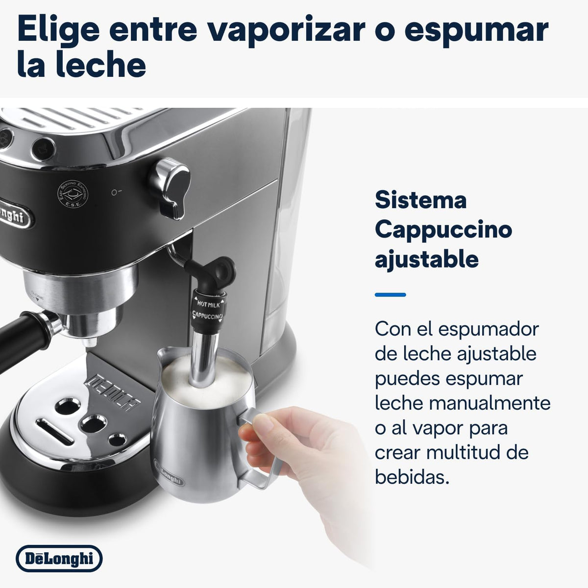 De'Longhi Dedica – Ekspres do kawy ze stali nierdzewnej z pompką do kawy mielonej lub na kapsułki, espresso i cappuccino, zbiornik 1,3 litra, system zapobiegający kapaniu, model EC685.M, kolor metaliczny