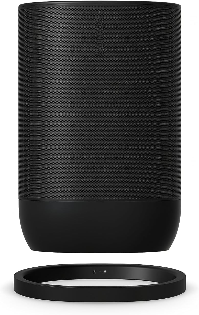 Sonos Move 2 | Bezprzewodowy głośnik przenośny z Wi-Fi, Bluetooth, Amazon Alexą, 24 godzinami pracy na akumulatorze, indukcyjną podstawą ładującą - Biały